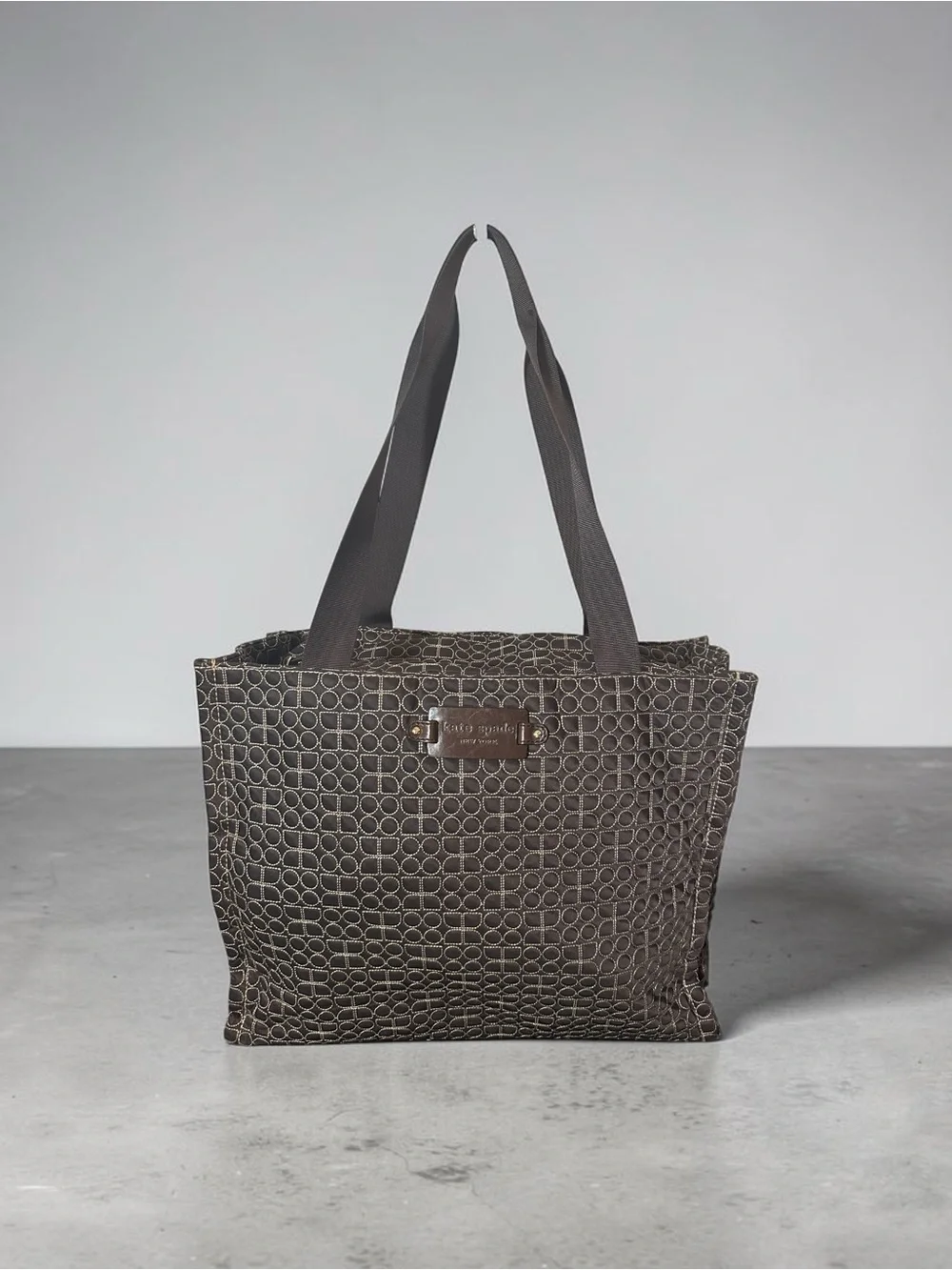 Kate Spade New York Quilted Noel Dot Monogram Canvas Tote Shoulder Bag Brown
